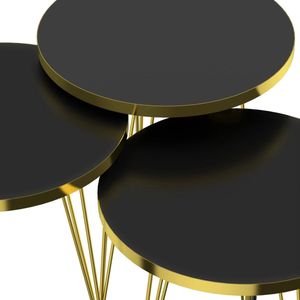 In And OutdoorMatch Bijzettafel Gideon - Set van 3 - Rond - Goudkleurig en Zwart - Spaanplaat en Metaal - Stijlvol design