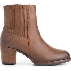 Mysa Pentas - Dames Leren Enkellaarzen - Nette Chelsea boots op hak - Cognac Bruin Leer - Maat 36