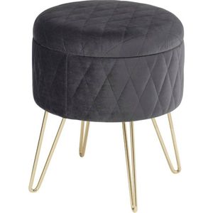 Poef met opbergruimte - luxe fluweel - stevig en modern - draagkracht tot 150 kg - donkergrijs - 31.5x36 cm