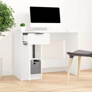 vidaXL Bureau - 100x50x75 cm - Bewerkt Hout - Wit Kantoormeubilair - Bureau - Houten Bureau - Wit Bureau - Compact Bureau - Laptop Tafel - Thuiswerkplek