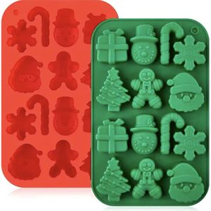 Siliconen Kerst Mal - 14 vormen - Kerstman - Rood - Kerstboom - Sneeuwpop - Decoratie - Bakvorm - Chocolade Mallen