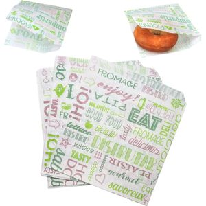 Rainbecom - 100 Stuks - 19 x 17 cm - Hamburger Zakje Papier - Vetvrij Papier - Papieren Zak voor Sandwiches