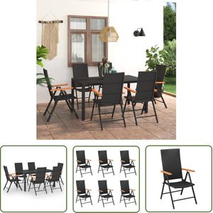 The Living Store 7-delige Tuinset zwart en bruin - Tuinmeubleset - Buitenmeubilair - Lounge Set - Eetkamerset - Hkc