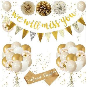 FeestmetJoep® Pensioen versiering beige - We will miss you - Afscheid collega - Happy retirement - Pensioen ballonnen - Pensioen feest artikelen - Afscheid versiering - Afscheid ballonnen