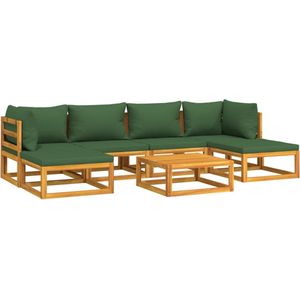 vidaXL - 7-delige - Loungeset - met - groene - kussens - massief - hout