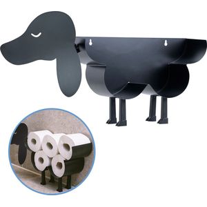 Sanics Reserverolhouder Vrijstaand - WC Papier Houder Hangend - Wandhouder - Hond - Zwart - Dier