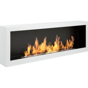 Bioethanolhaarden.com - Bio Ethanol Witte Wandhaard FULL BOX - S - Line Zwart Full BOX Bio-Ethanol Wandhaard 120 x 40 CM - Bio Ethanol Hanghaard - Biohaard Wandmontage - Moderne sfeerhaard 120 x 40 CM - Bio Ethanol kachelhaard - Muur haard