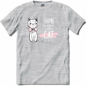 Home Is Where My Cat Is | Katten - Kat - Cats - T-Shirt - Unisex - Donker Grijs - Gemêleerd - Maat 3XL