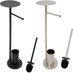Mercadome® Wc borstel - Toiletrolhouder - Closetrolhouder - 3 in 1 multifunctioneel - Zilver - 65 x 20 cm