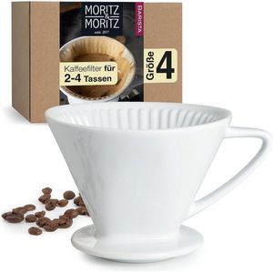 Koffiefilter Porselein Maat 4 - Koffiefilter Herbruikbaar - Compatibel met Melitta Filterzakken 1x4 - Koffiefilterhouder voor 2-4 Kopjes - Vaatwasserbestendig - Wit