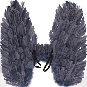 Halloween Blauw grijze vleugels met veren 65 cm - halloween kleding accessoires - grijsblauw