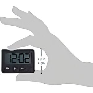 Digitale klok, kleine klok, 60.2013.01, mini, als autoklok of tafelklok te gebruiken, 5,8 x 3,6 x 2,3 cm, zwart, rubberen coating