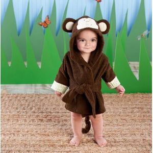 Kinder Badjas - Unisex Aap Badjas - Baby Ochtendjas 0-24 Maanden Oud - Badjas Met Capuchon Kinderen - Dierenbadjas - Kraamcadeau - Bruin