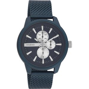 OOZOO Timepieces - Blauwe horloge met blauwe metalen mesh armband - C11018