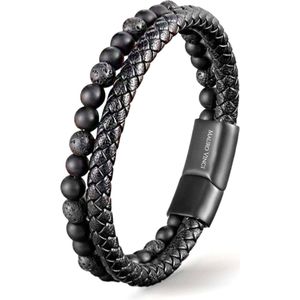 Armband heren leer zwart -dames dik snoer armbanden- armband leder zwart Mauro Vinci® Meo 23cm
