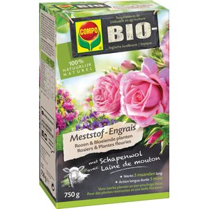 COMPO Bio Meststof Rozen & Bloeiende Planten - 100% organische meststof met directe en lange werking van 5 maanden - voor een prachtige bloei - doos 750 g