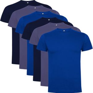 6 Pack Roly Dogo Premium Heren T-Shirt 100% katoen Ronde hals Konings Blauw, Denim Blauw, Donker Blauw Maat 3XL
