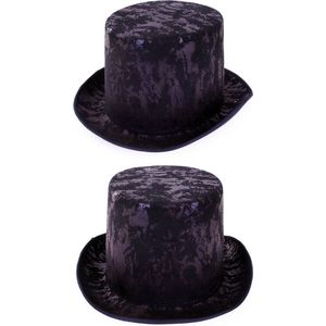 KIMU Hoge Hoed Zwart Fluweel Steampunk Tophat - One Size - Maat 59 60 61 62 - Met Elastieken Band - Grijze Heren Dames Festival