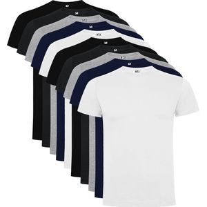 10 Pack Roly Dogo Heren T-Shirt 100% katoen Ronde hals Zwart, Donker Blauw, Donker Grijs / Lichtgrijs gemeleerd, wit Maat 3XL