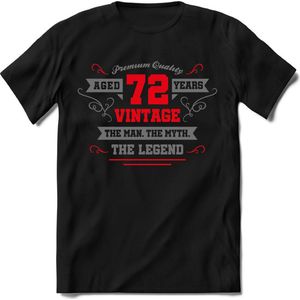 72 Jaar Legend -  kado T-Shirt Heren / Dames - Zilver / Rood - Perfect Verjaardag Cadeau Shirt - grappige Spreuken, Zinnen en Teksten. Maat S