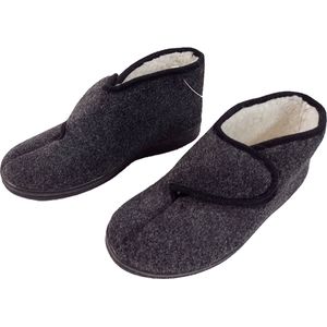 Pantoffels - hoge sloffen voor heren - huisschoenen - vilt met nepbont - klittenbandsluiting - antraciet grijs - maat 44