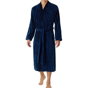 SCHIESSER Essentials badjas - heren badjas softvelours donkerblauw gestreept