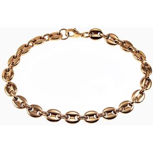 22,5cm x 7mm Koffieboon Armband Unisex - Stalen Goudkleur - Schakelarmband