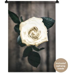 Wandkleed BloemenKerst illustraties - Witte bloem tegen grijze achtergrond Wandkleed katoen 60x90 cm - Wandtapijt met foto