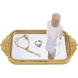 Navaris sieraden schaaltje in antiek stijl - 23 x 13 x 1,3 cm - Sieradenhouder voor badkamer en slaapkamer- Juwelenhouder of sleutelbakje - Goudkleur