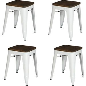 MAT WIT METALEN KRUK MET HOUTEN ZITTING 39X39XH46CM