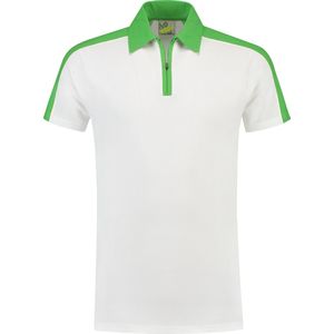 Lemon & Soda polo voor heren met korte mouwen in de kleuren wit & lime in de maat S.