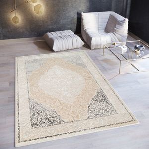 Tapiso Ares Vloerkleed Creme Laagpolig Oriental Woonkamer Frame Tapijt Maat- 200x300