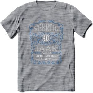 40 Jaar Legendarisch Gerijpt T-Shirt | Blauw - Grijs | Grappig Verjaardag en Feest Cadeau Shirt | Dames - Heren - Unisex | Tshirt Kleding Kado | - Donker Grijs - Gemaleerd - L