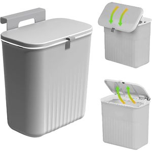 Afvalbak, 12 L, hangende keukenafvalbak met deksel, keukenafvalbak, niet boren of hangen aan kastdeur, voor slaapkamer, kast, keuken, badkamer (29 x 16 x 26 cm, grijs)