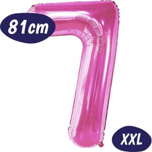 Cijfer Ballonnen - Ballon Cijfer 7 - 70cm Fuchsia Roze - Folie - Opblaas Cijfers - Verjaardag - 7 jaar, 70 jaar - Versiering