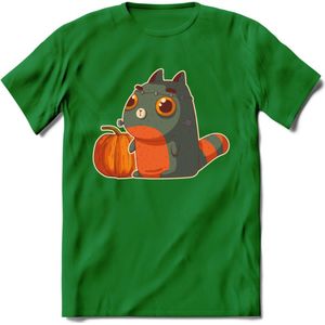 Frankenstein kat T-Shirt Grappig | Dieren katten halloween Kleding Kado Heren / Dames | Animal Skateboard Cadeau shirt - Donker Groen - XXL