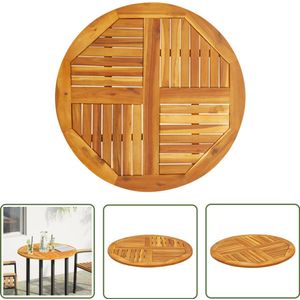 The Living Store Tafelblad rond Ø 80x2,2 cm massief acaciahout - Houten Tafelblad - Acacia Hout - Rond Tafelblad - Eetkamerset - Buitentafel