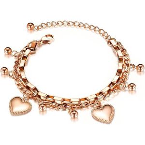 Amodi® Jewellery - Hartjes Beads Armband - Hart - Hartje - Verstelbaar - Rosé Goudkleurig