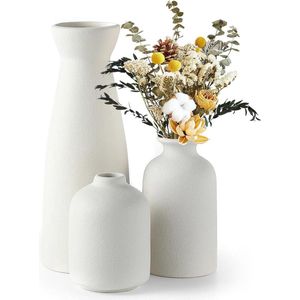 Keramische beige vaas set van 3 - Moderne rustieke boerderij huisdecoratie