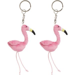 Set van 4x stuks pluche Flamingo knuffel sleutelhanger 6 cm - Speelgoed dieren sleutelhangers