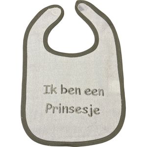 La Petite Couronne Slabber Slabbetje Slab Geborduurd ""Ik ben een prinsesje"" Unisex Katoen Wit/grijs Maat 24 x 36 Cm