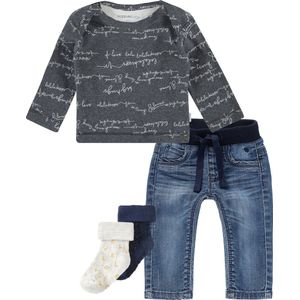 Noppies set(4delig) Jeans met grijs shirt en 2 paar sokjes ecru navy  - Maat 56