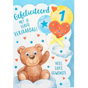 Depesche - Kinderkaart met de tekst ""1 - Gefeliciteerd met je eerste verjaardag"" - mot. 027