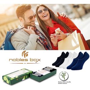 Nobles Box - No Show bamboo Sneaker Sokken - 6 paar - Wit/zwart/donkerblauw - Maat 39-42