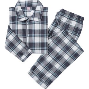 La-V Flanel pyjama set voor jongen met geruit patroon- Grijs - 140-146
