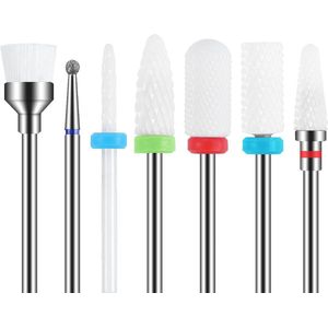 Keramische nagelfreesbitjes - 7 stuks - gel en acryl verwijderen - diamant wolfraamcarbide - nagelboor - manicure en pedicure - thuisgebruik - cadeau (wit)