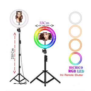 LED Ring Light 33Cm Multicolour Met Statief 210Cm Inclusief Bluetooth afstandsbediening en Telefoonhouder Selfie - lamp - Ringlamp - Statief - Tik tok - flitser - Make up light - Studiolamp - Ring Light