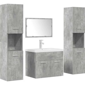 vidaXL - 5-delige - Badkamermeubelset - bewerkt - hout - betongrijs