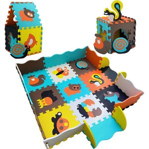 Lardic Speelmat - Babygym – Puzzelmat - Speelmat Baby en Peuters - Foam Speelkleed met Opstaande Rand – Tegels - Vloerpuzzel - 90 x 90 cm - Inclusief Opbergtas