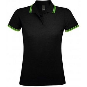 SOLS Dames/dames Pasadena getipt korte mouw Pique Polo Shirt (Zwart/Kalk)